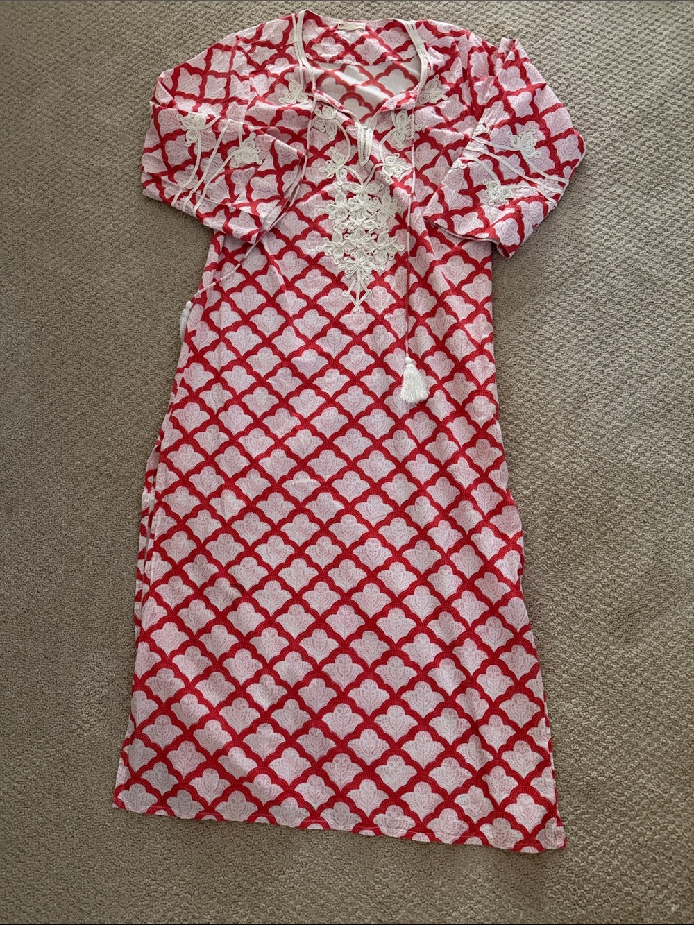 Roller Rabbit Red & White Maxi Dress with Lace Yoke